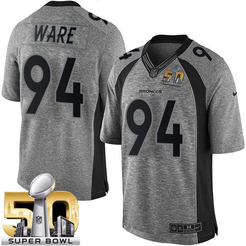 Nike Broncos #94 DeMarcus Ware Gray Super Bowl 50 Men's Stitched NFL Limited Gridiron Gray Jersey